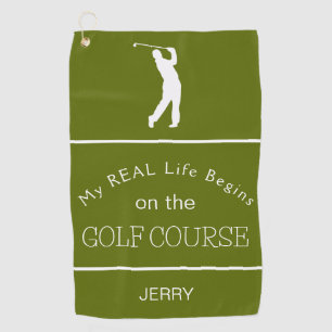 My Real Life Begins on the Golf Course Deep Lime Golf Towel