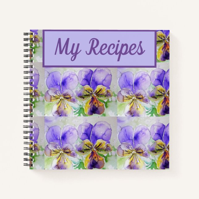 My Recipe Book Viola Purple Flower Watercolour Art (Front)