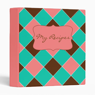 My Recipes Argyle Pattern Pink Turquoise Chocolate Binder