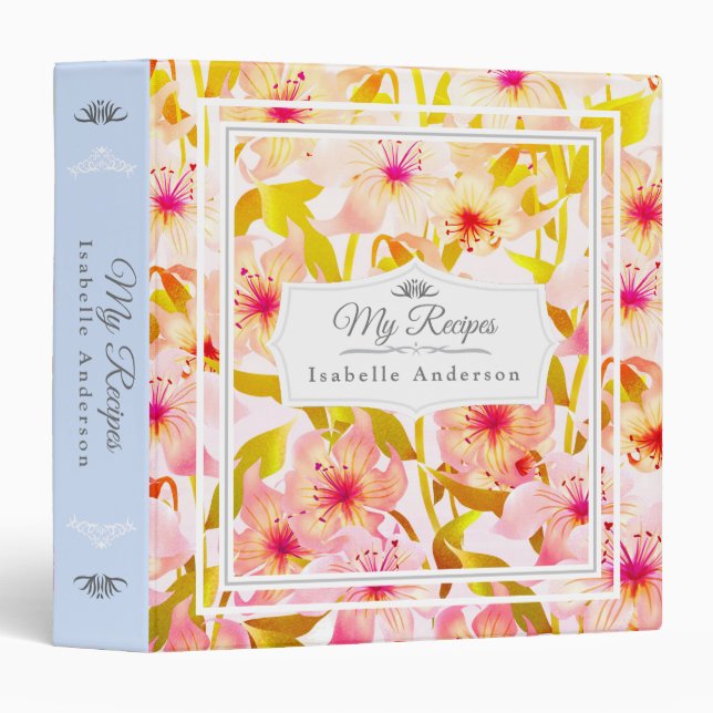 "My Recipes" Classic Lilies 3 Ring Binder (Front/Spine)