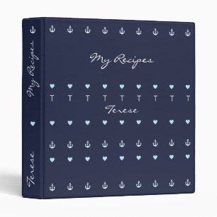 my recipes hearts & anchors blue binder