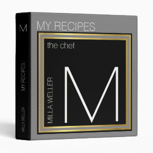 my recipes, modern chef monogram binder