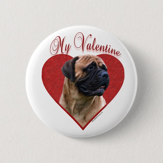 My Red Bullmastiff Valentine 2 Inch Round Button (Front)
