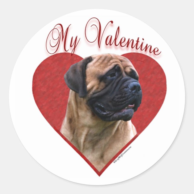 My Red Bullmastiff Valentine Classic Round Sticker (Front)