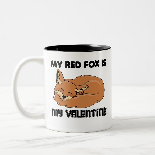 My Red Fox Is My Valentine  Two-Tone Coffee Mug (Left)