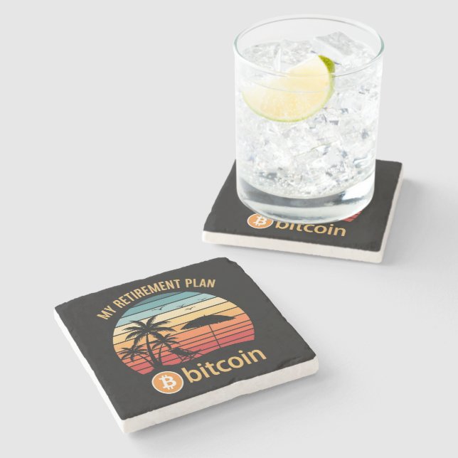 My Retirement Plan Bitcoin Beach Sunset Stone Coaster (Side)