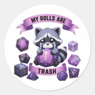 My Rolls Are Trash Funny D20 Raccoon RPG Sticker