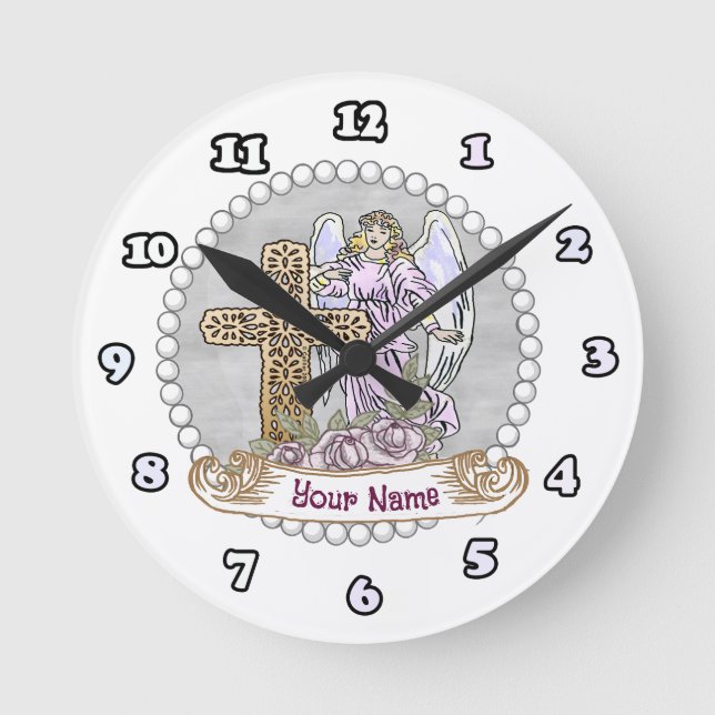 My Roses Angel Cross  Round Clock (Front)