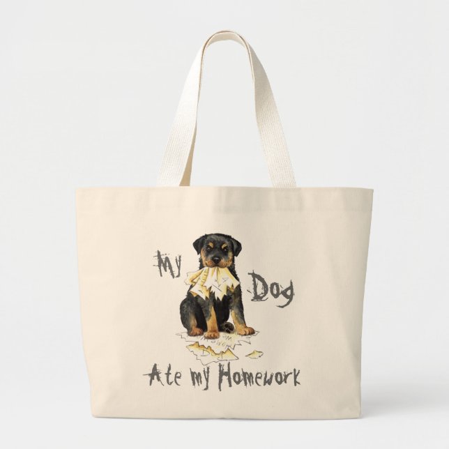 My Rottweiler Ate my Homework Large Tote Bag (Front)