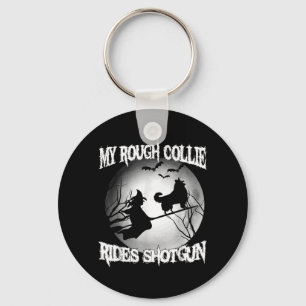 My Rough Collie Rides Shot Halloween Keychain