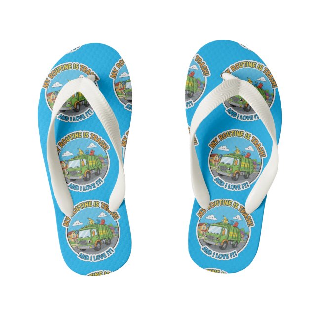 "My Routine is Trash" Garbage Truck Kid's Flip Flops (Footbed)