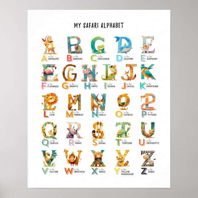 My Safari Animal Alphabet Educational Poster (Front)