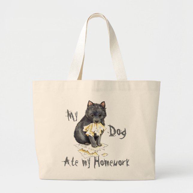 My Schipperke Ate My Homework Large Tote Bag (Front)