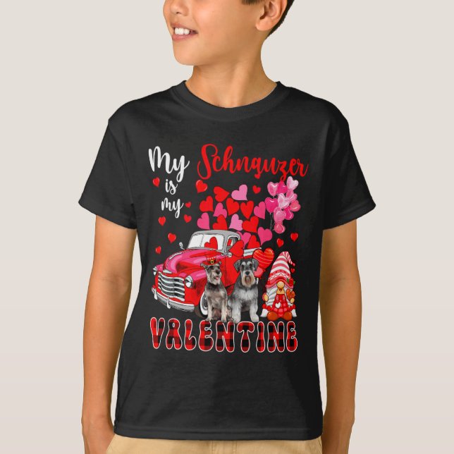 My Schnauzer Is My Valentine Two Dogs With Gnome P T-Shirt (Front)