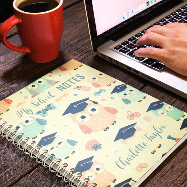 My School Notes custom name colourful owls Spiral  Notebook (My School Notes custom name colorful owls Spiral Notebook)