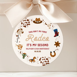 My Second Rodeo Western Cowboy 2nd Birthday Party Classic Round Sticker