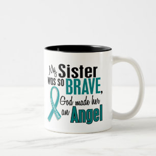 My Sister Is An Angel 1 Ovarian Cancer Two-Tone Coffee Mug