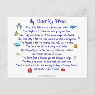 MY SISTER My Friend poem with graphics Postcard