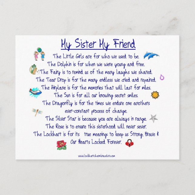 MY SISTER My Friend poem with graphics Postcard (Front)