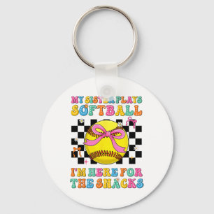 My Sister Plays Softll I'm Here For The Snacks Kid Keychain