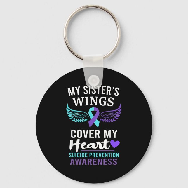 My Sister's Wings Cover Heart Suicide Awareness Ri Keychain (Front)