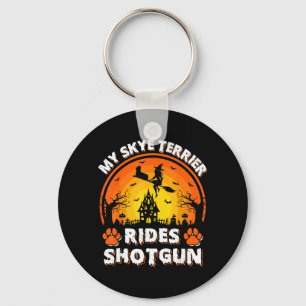 My Skye Terrier Dog Ride Witch Shot Halloween Keychain