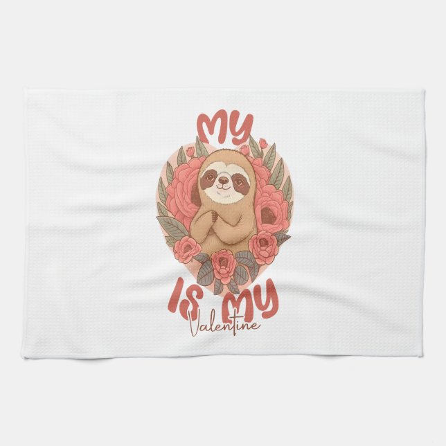My Sloth is My Valentine Kitchen Towel (Horizontal)