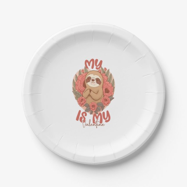 My Sloth is My Valentine Paper Plate (Front)