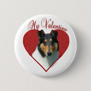 My Smooth Collie Valentine; Tricolor Collie 2 Inch Round Button