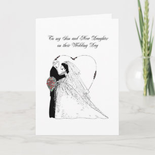 My Son and New Daughter Wedding Black and White Card