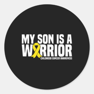 My Son Is A Warrior Yellow Ribbon Childhood Cancer Classic Round Sticker