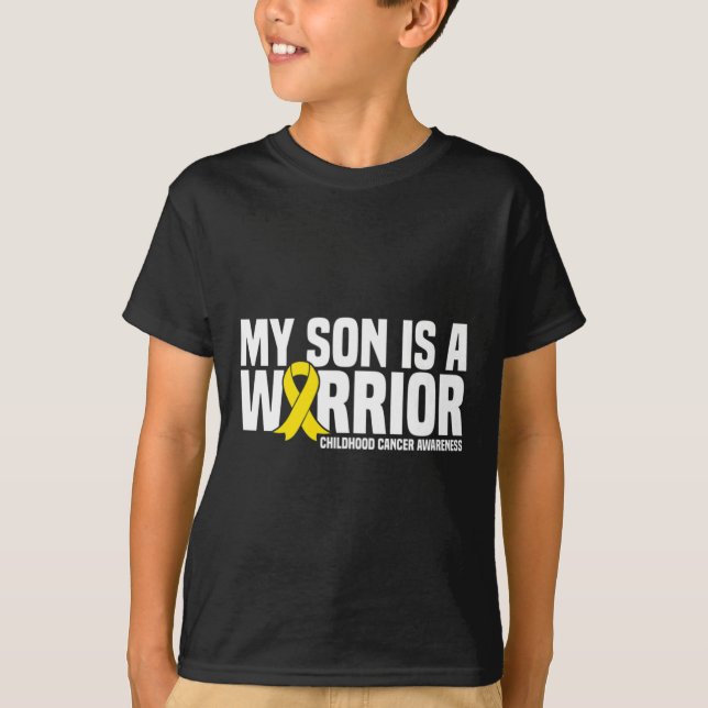 My Son is a Warrior Yellow Ribbon Childhood Cancer T-Shirt (Front)