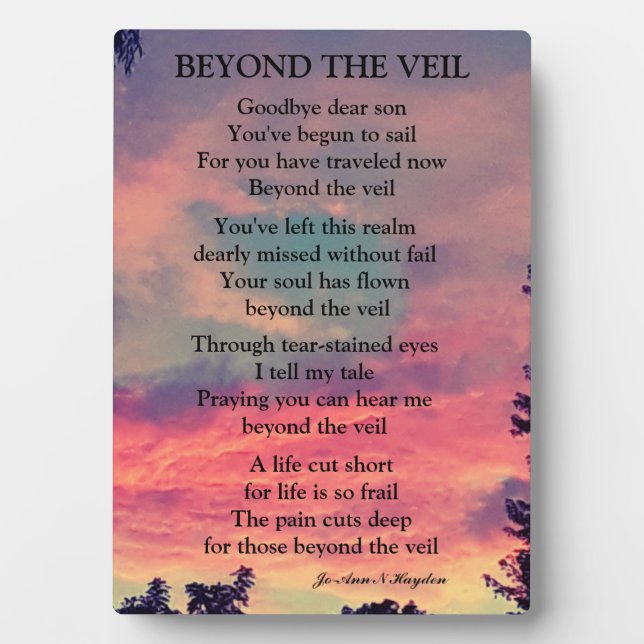 MY SON IS BEYOND THE VEIL POEM   PLAQUE (Front)