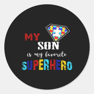 My Son Is My Favourite Superhero Autism Awareness  Classic Round Sticker