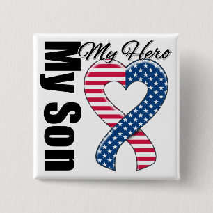My Son My Hero Patriotic USA Ribbon 2 Inch Square Button