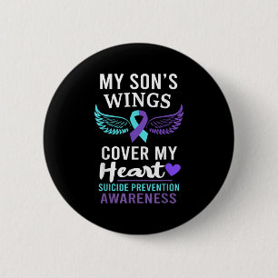 My Son's Wings Cover Heart Suicide Awareness Ribbo 2 Inch Round Button