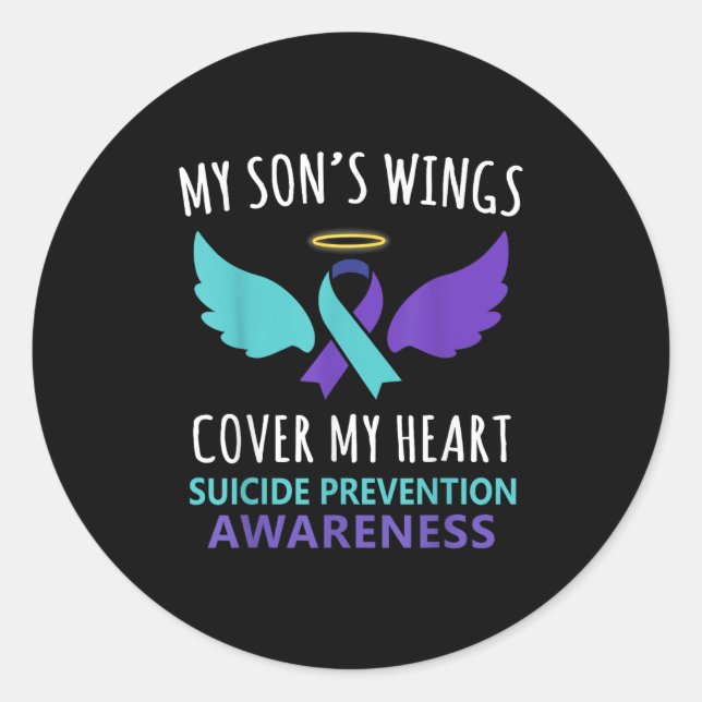 My Son's Wings Cover Heart Suicide Awareness Ribbo Classic Round Sticker (Front)