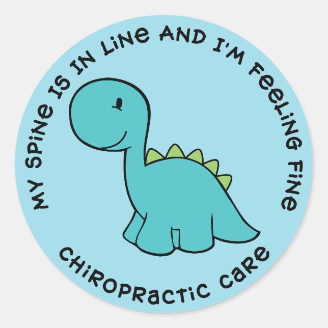 My Spine Is In Line Dinosaur Chiropractic Stickers (Front)