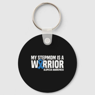 My Stepmom is a Warrior Blue Ribbon Alopecia Aware Keychain