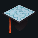 My Story Continues Blue Quirky Wavy Line Graduation Cap Topper<br><div class="desc">Perfect graduation cap for the graduate! Celebrate their accomplishment in style with this graduation cap topper. It says "and my story continues" in a fun hand written script text against a blue background. Personalize this product by adding their name and school name.</div>
