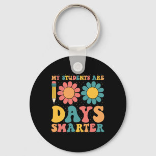 My Students Are 100 Days Smarter Retro Groovy Teac Keychain