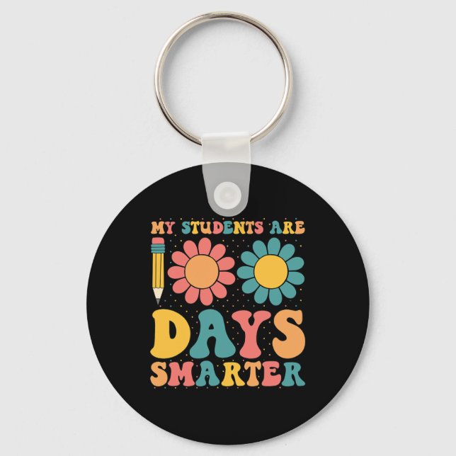My Students Are 100 Days Smarter Retro Groovy Teac Keychain (Front)