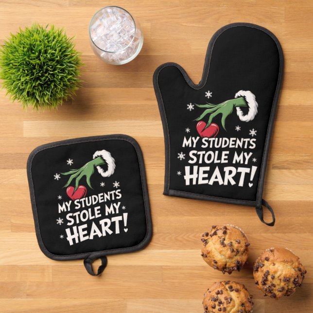My Students Stole My Heart Xmas Christmas Teacher  Oven Mitt & Pot Holder Set (Top Down)