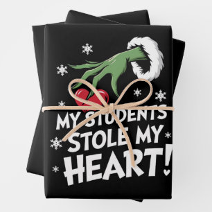 My Students Stole My Heart Xmas Christmas Teacher  Wrapping Paper Sheet
