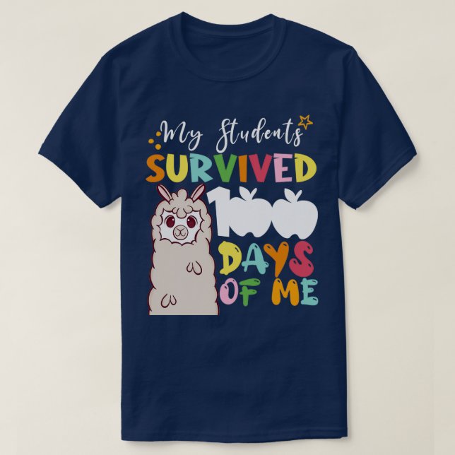 My Students Survived 100 Days Of Me Llama Student  T-Shirt (Design Front)