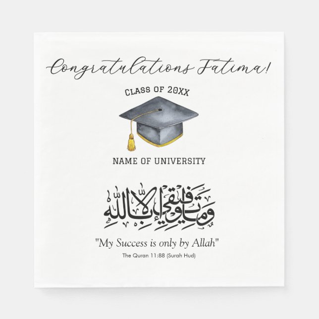 My Success is only by Allah Arabic Calligraphy  Napkin (Front)