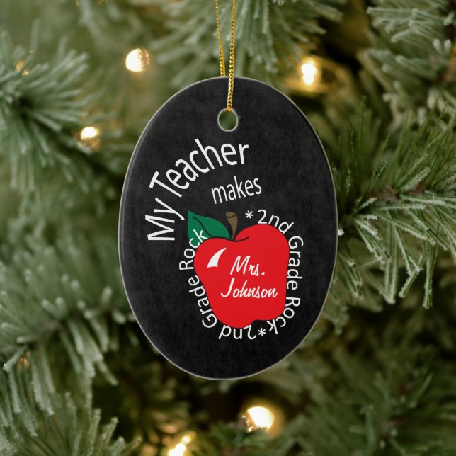 My Teacher Makes 2nd Grade Rock | Chalkboard Ceramic Ornament (Tree)