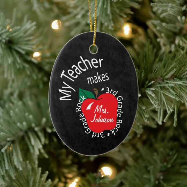 My Teacher Makes 3rd Grade Rock | Chalkboard Ceramic Ornament (Tree)
