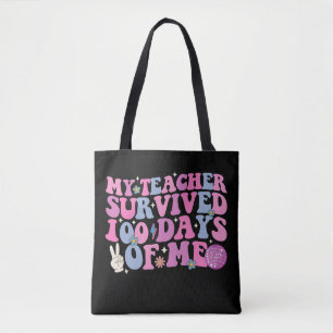 My Teacher Survived 100 Days Of Me Disco Groovy Tote Bag