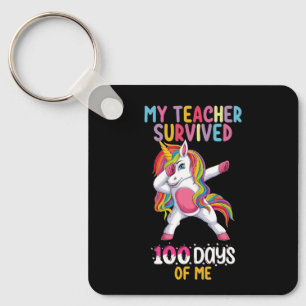 My Teacher Survived 100 Days Of Me School Unicorn Keychain